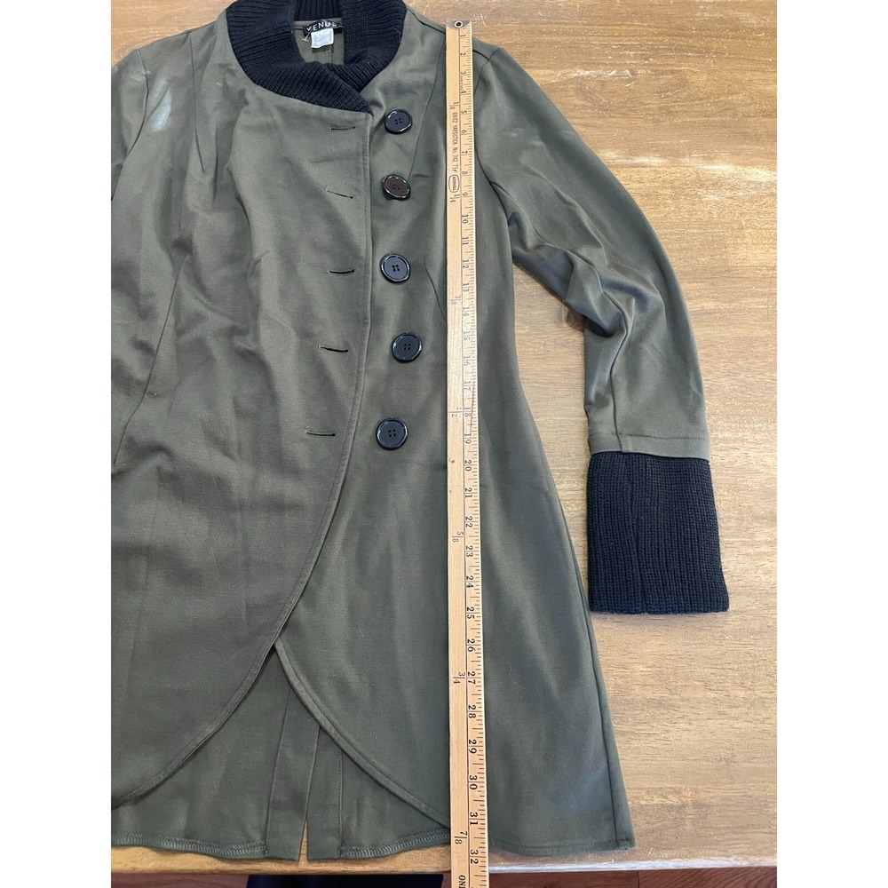 Venus Jacket, Women's Size 8, Green Black, Button Up Long Coat, Long Sleeve - Picture 8 of 12